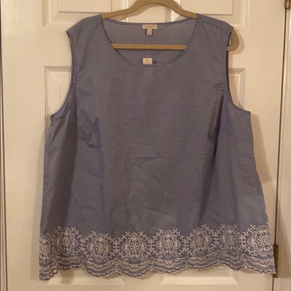 Talbots Blue and White Embroidered Blouse Size 3X